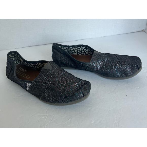Toms Classic Alpargata Flat Shoes Sparkly Black Canvas Slip On Loafer Sz 7 - Picture 5 of 10